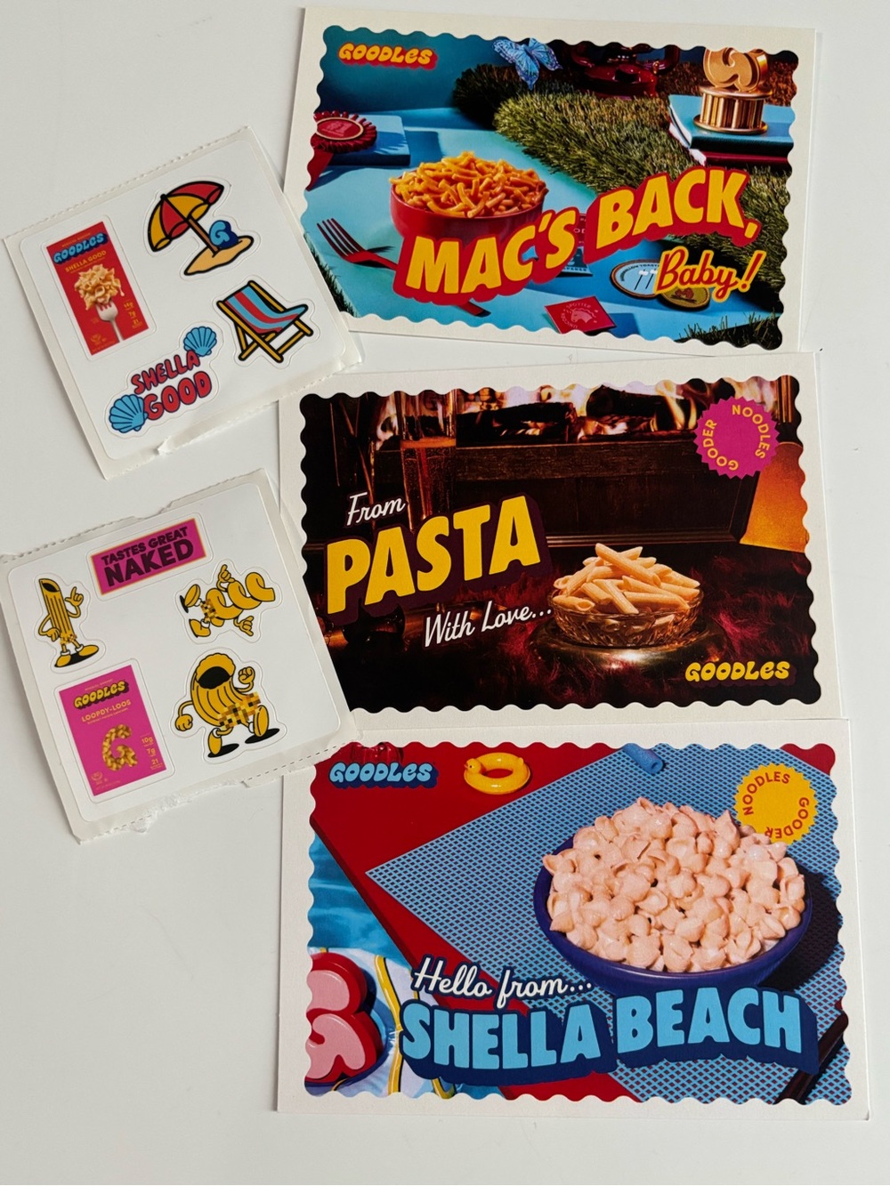 NEW Goodles Pack of 6 Items-3 Postcards+ 2 Sheets of Stickers+1 Temporary Tattoo